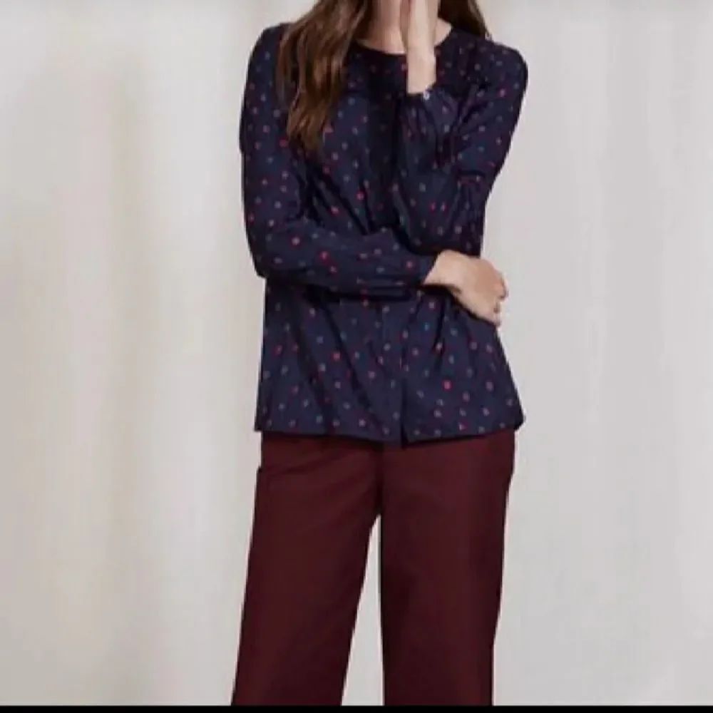 Boden Deborah ruffle blue&red blouse sz 6